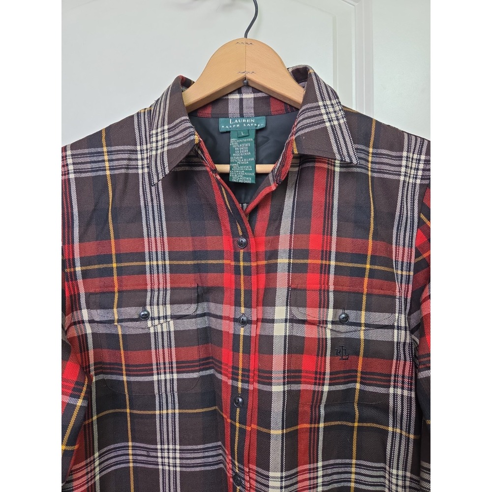 90s Lauren Ralph Lauren 100% Worsted Wool Hertitage Plaid Shirt Jacket Women L